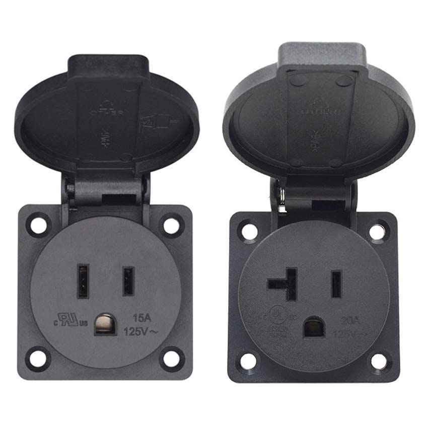 Outdoor Power Receptacle - أسود 125 فولت 15A 20A IP44